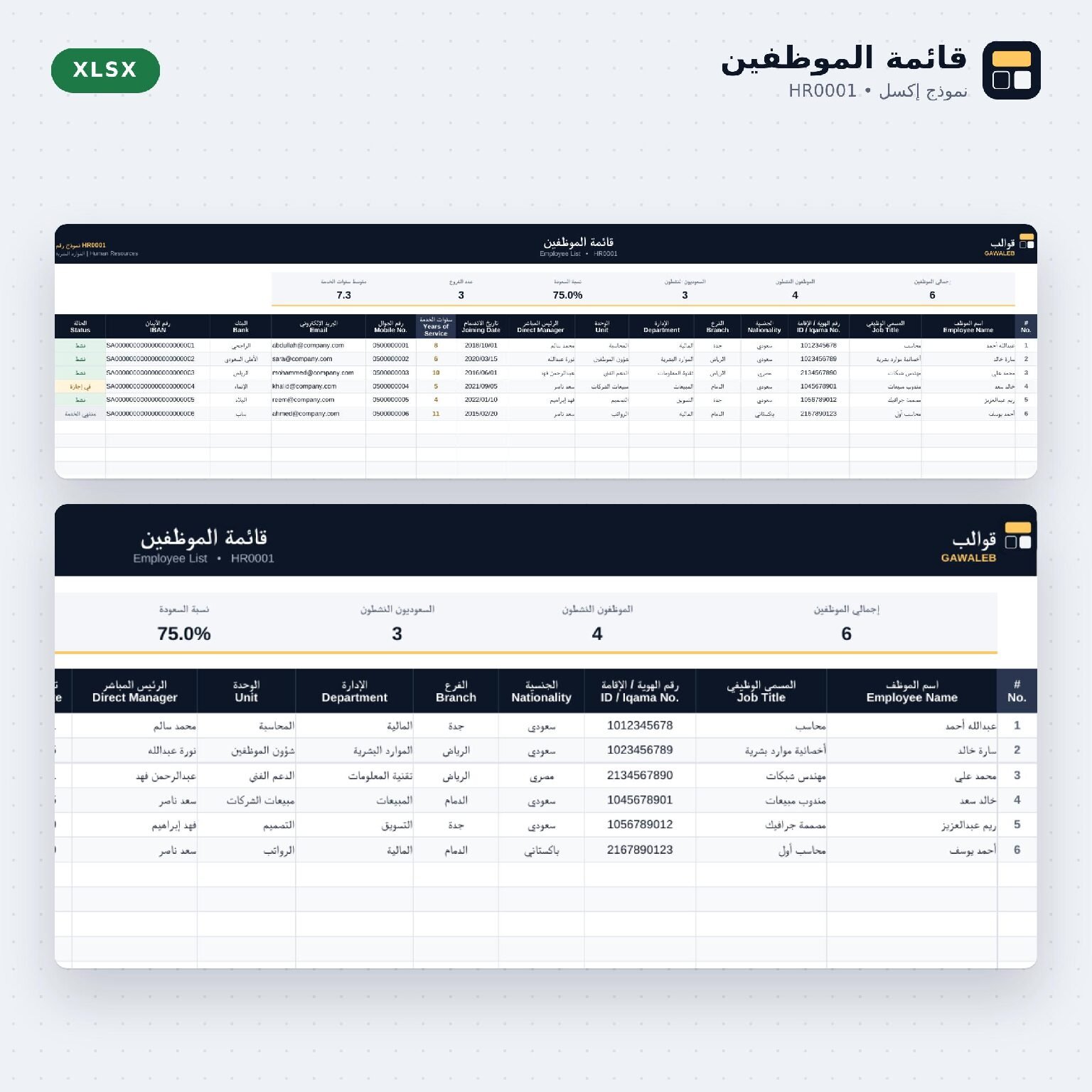 excel-HR0001 نموذج متابعة الموظفين – Excel